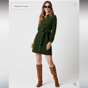 💚 J.Crew Long-sleeve belted corduroy shirt-dress pine size 10 NWT
